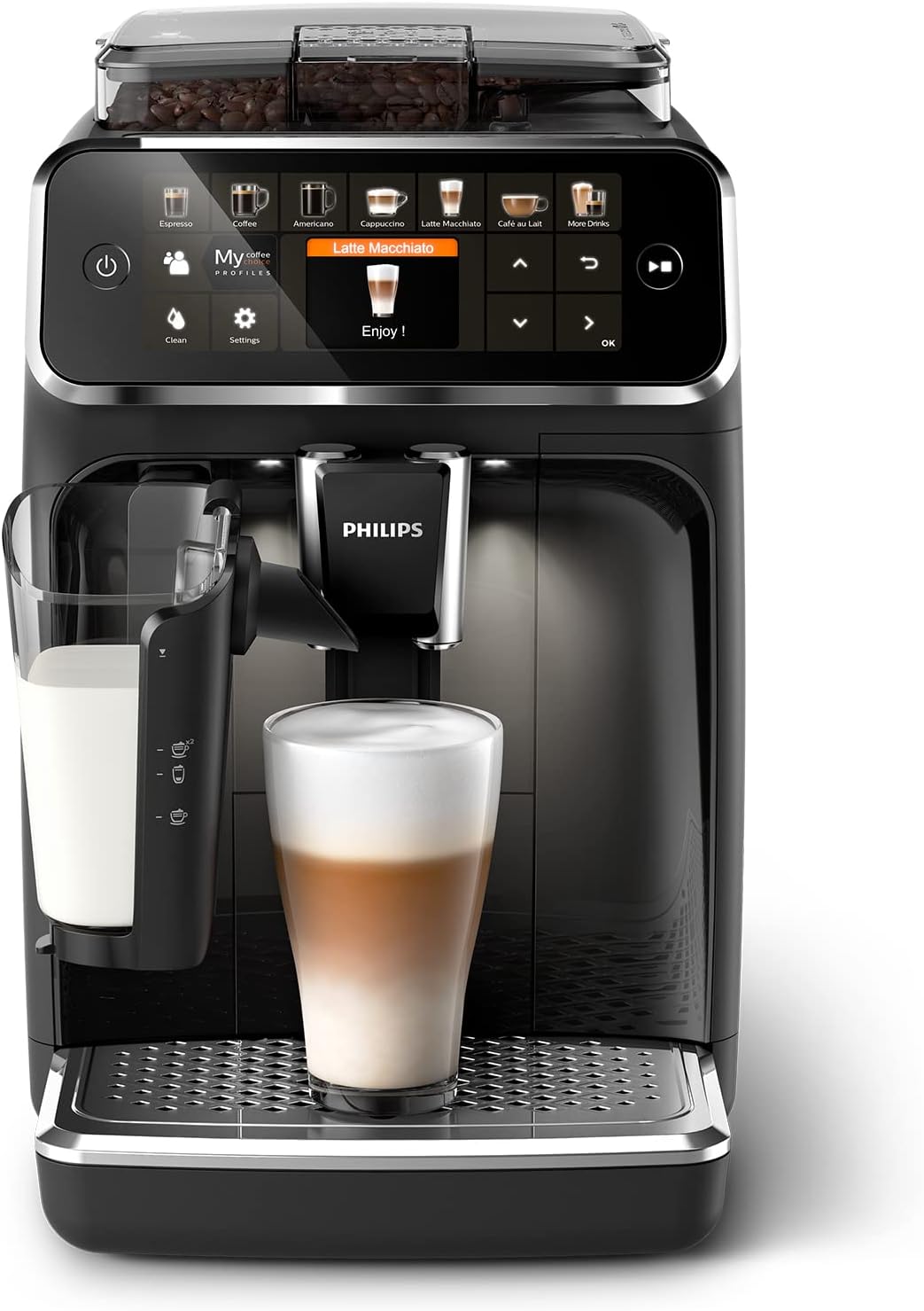 Expresso broyeur Série 5400 – 12 Spécialités de Café, Carafe LatteGo facile à nettoyer, Ecran intuitif, 4 Profils Utilisateur, Machine à café à grain Noir (EP5541/50)