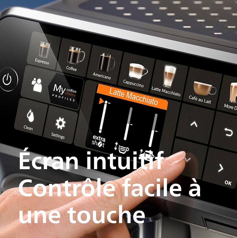 Expresso broyeur Série 5400 – 12 Spécialités de Café, Carafe LatteGo facile à nettoyer, Ecran intuitif, 4 Profils Utilisateur, Machine à café à grain Noir (EP5541/50)