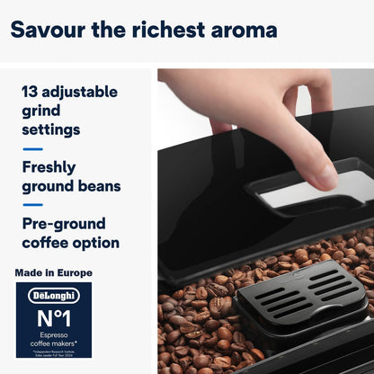 De’Longhi Magnifica S - Perfetto Machine à Café Automatique avec Mousseur à Lait Manuel, Machine à Espresso et Cappuccino, Panneau de Commande avec Boutons, Noir (ECAM11.112.B)